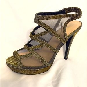 Nine West gold silver black glitter heels